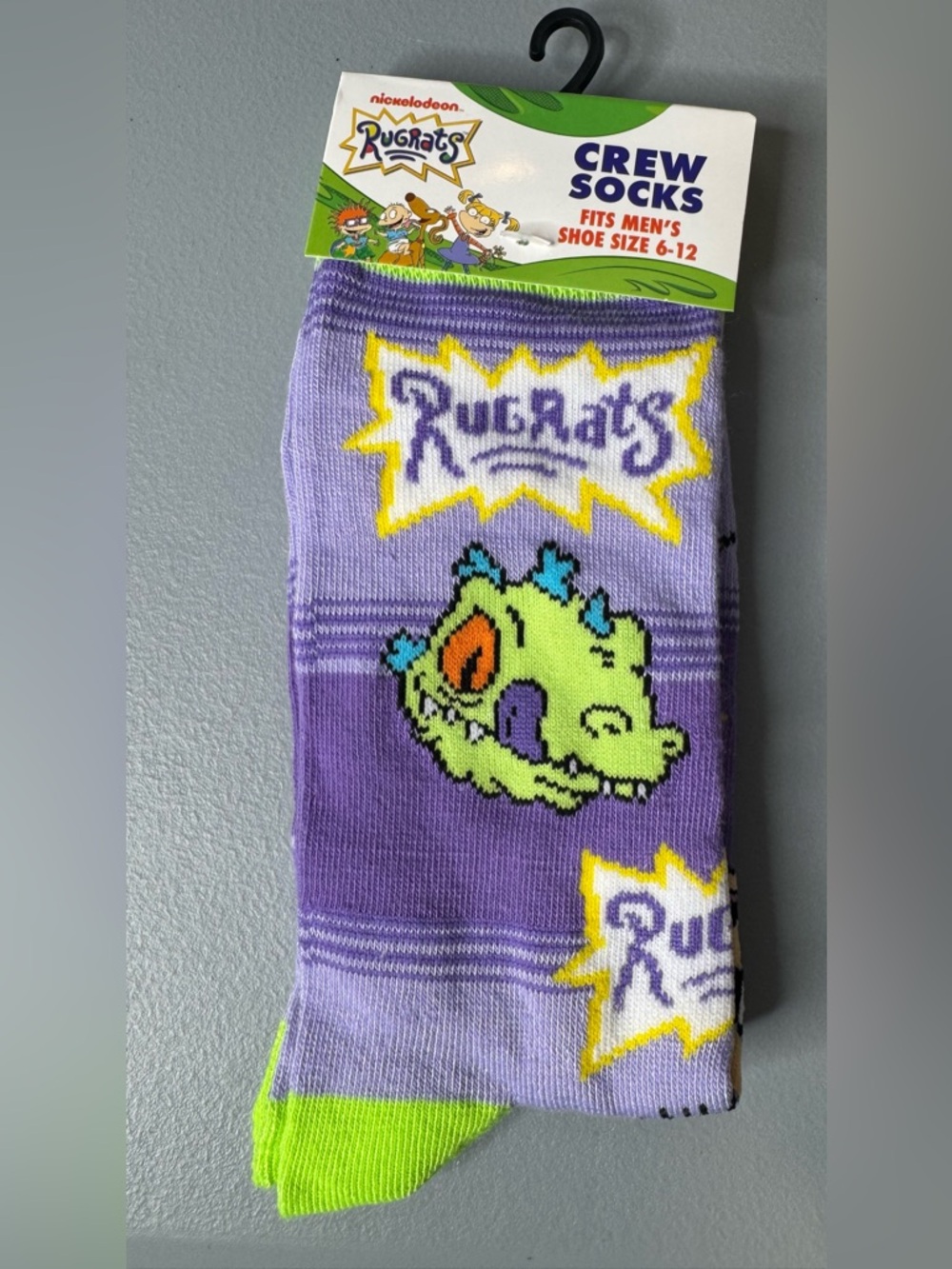 Nickelodeon Rugrats Reptar chuckle Tommy Crew Socks lavender lime vibrant novelt